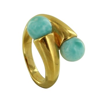 Bague Plaqué Or Deux Perles de Larimar