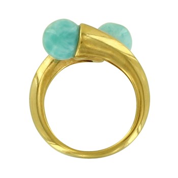 Bague Plaqué Or Deux Perles de Larimar