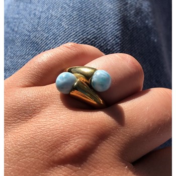 Bague Plaqué Or Deux Perles de Larimar