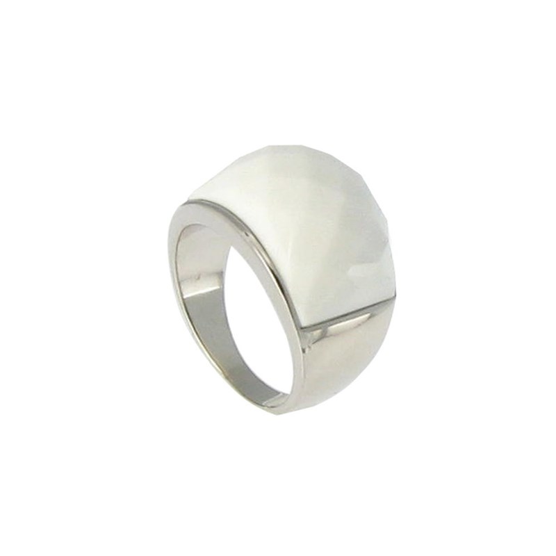 Bague Dôme Argent Milky White