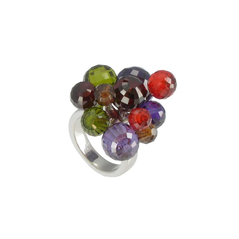 Bague Planètes de Fleurs Argent et Zirconias Multicolores