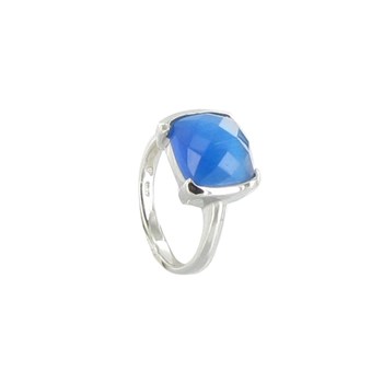 Bague Argent 925 et son Carré Oeil de Chat Facetée Bleu