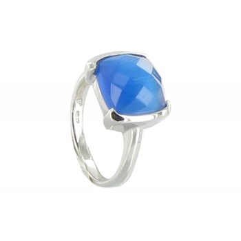 Bague Argent 925 et son Carré Oeil de Chat Facetée Bleu