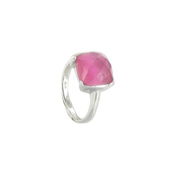 Bague Argent 925 et son Carré Oeil de Chat Facetée Rose