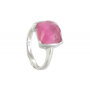 Bague Argent 925 et son Carré Oeil de Chat Facetée Rose