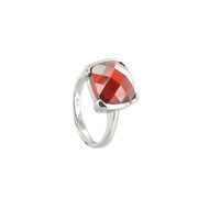 Bague Argent et son Carré de Zirconium Facetée Rouge