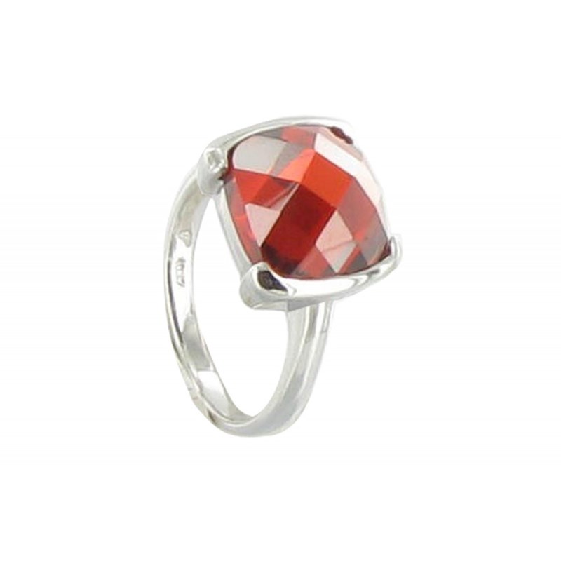 Bague Argent et son Carré de Zirconium Facetée Rouge - vue 2