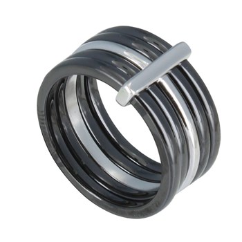 Bague Anneaux Argent 925 Rhodié et Céramique Noire