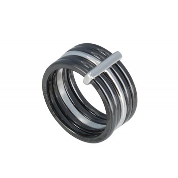Bague Anneaux Argent 925 Rhodié et Céramique Noire