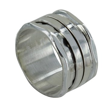 Bague Argent 925 Tube Martelé et ses Deux Anneaux Mobiles