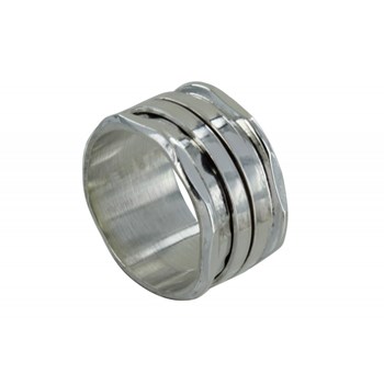 Bague Argent 925 Tube Martelé et ses Deux Anneaux Mobiles