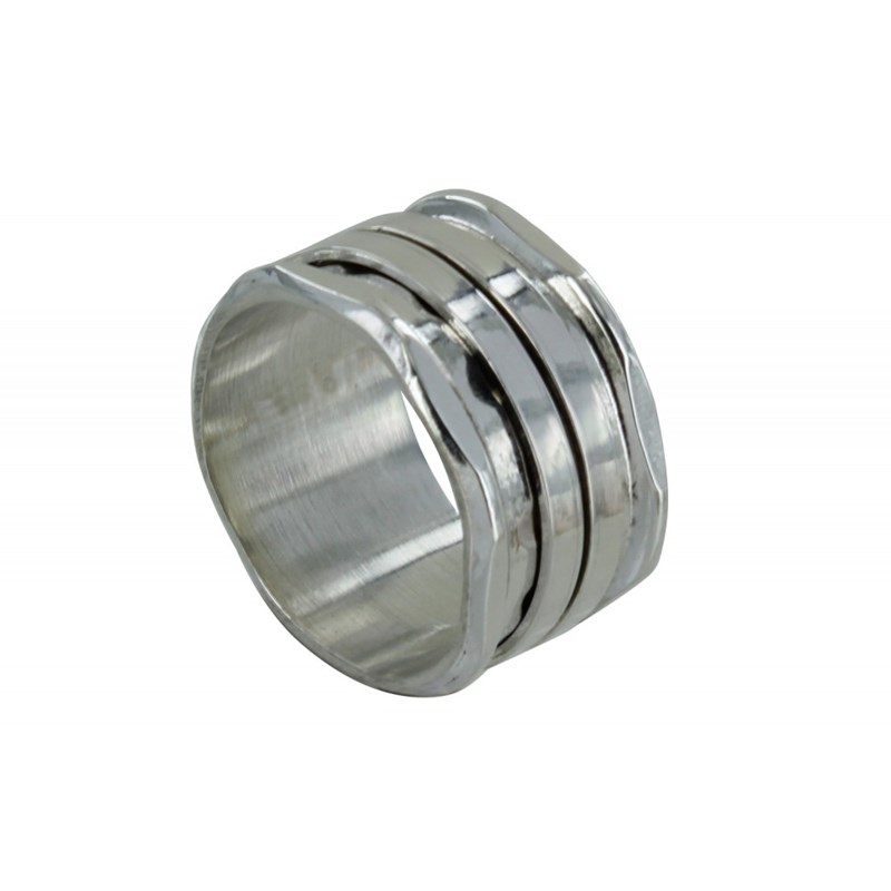 Bague Argent 925 Tube Martelé et ses Deux Anneaux Mobiles - vue 2