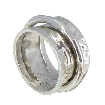 Bague Argent 925 Tube Martelé et son Anneau Mobile