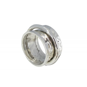 Bague Argent 925 Tube Martelé et son Anneau Mobile