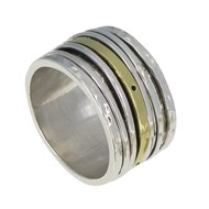 Bague Argent 925 et Laiton Tube Martelé et ses Anneaux Mobiles