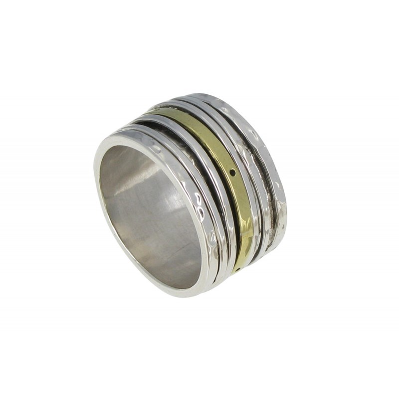 Bague Argent 925 et Laiton Tube Martelé et ses Anneaux Mobiles - vue 2