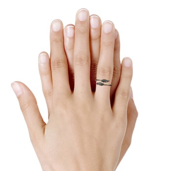 Bague Plaqué Or Deux Feuilles et Points Bleus