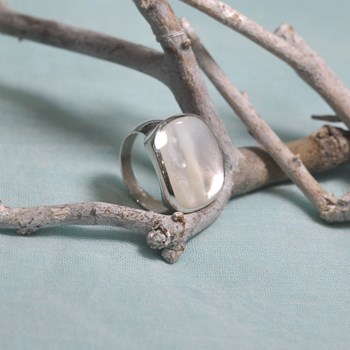 Bague Argent 925 Pavé Carré de Nacre Ivoire