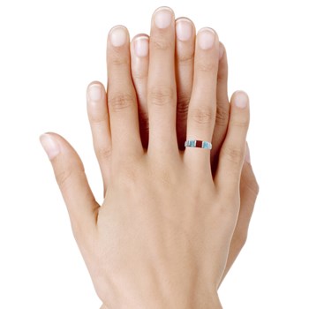 Bague Argent 925 Deux Carrés de Larimar et Un Carré en Corail Rouge