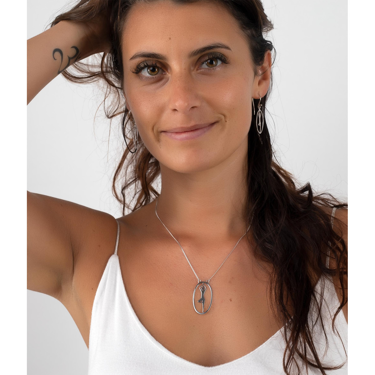 bijoux Collier posture yoga Argent massif ovale Femme - vue 2