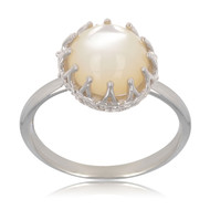 Bague nacre blanche Argent massif rhodié rond femme
