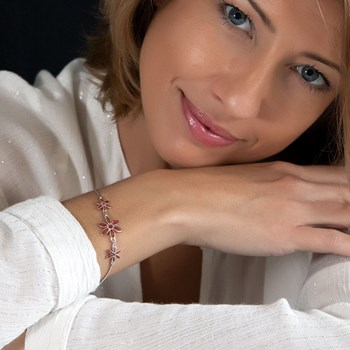 Armband ADEN verstelbaar Koraal 3 bloemen Massief zilver 925 duizendsten