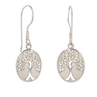 Boucles d'oreille- Symbole Arbre de vie-Nacre blanche- Argent massif rhodié-Ovale-Femme