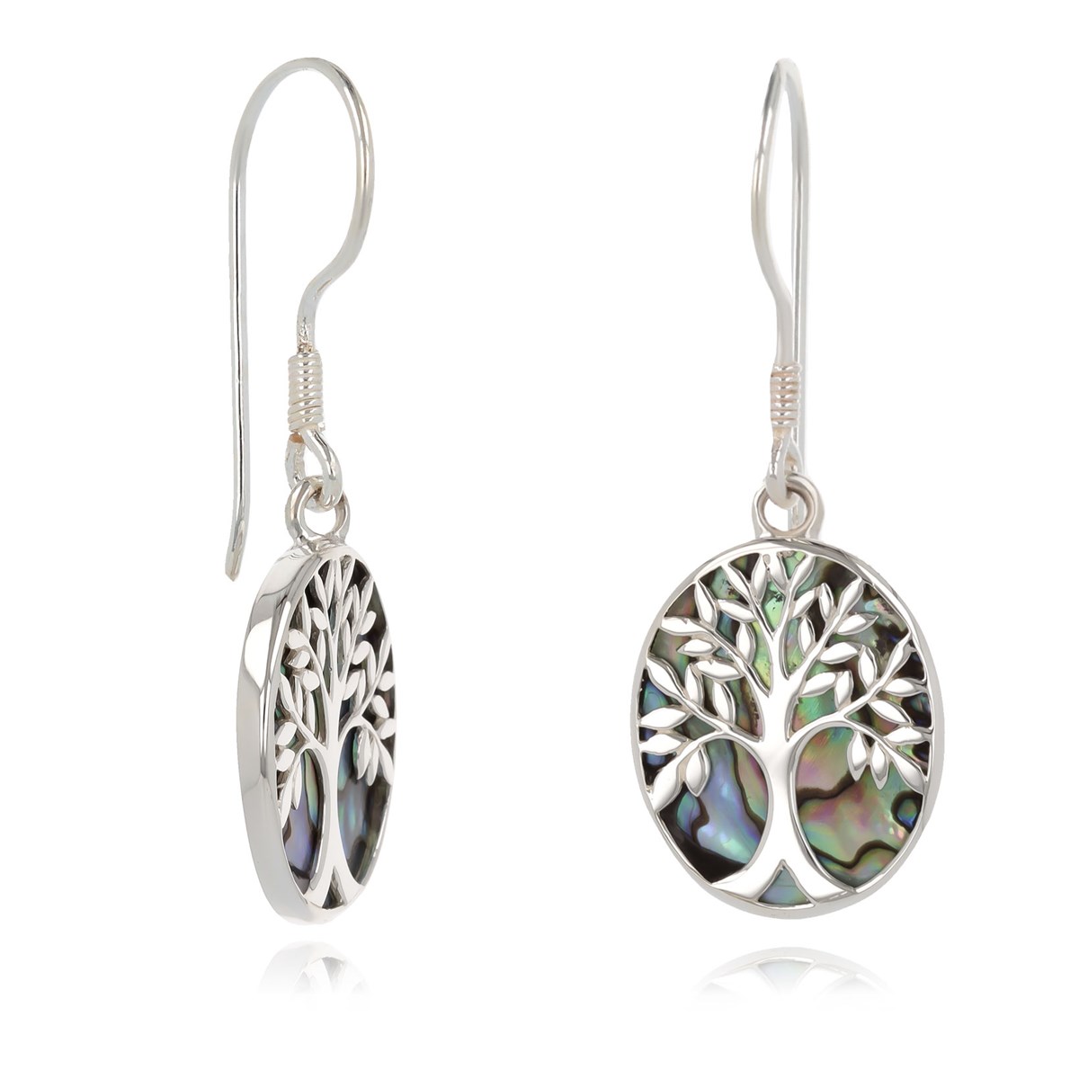 Boucles d'Oreille Arbre de Vie en Nacre Abalone & Argent Massif | Aden