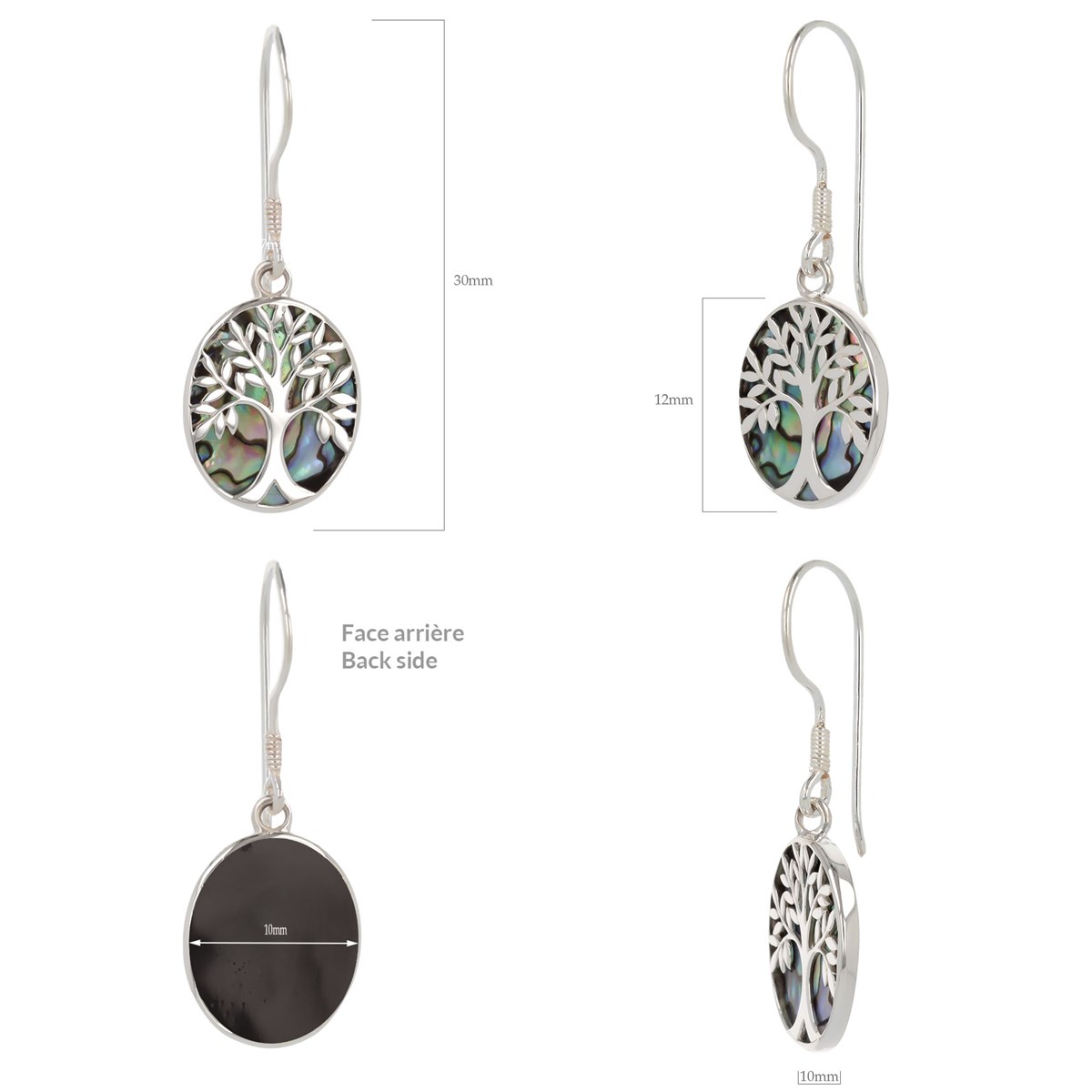 Boucles d'Oreille Arbre de Vie en Nacre Abalone & Argent Massif | Aden - vue 2