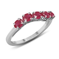Bague de fiançailles-5 pierres de rubis véritable sur anneau d'argent rhodié