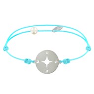 Bracelet Lien Médaille Argent Ronde Rose des Vents - Turquoise
