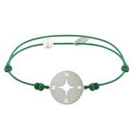Bracelet Lien Médaille Argent 925 Ronde Rose des Vents - Vert