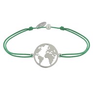 Bracelet Lien Médaille Argent 925 Ronde Mappemonde - Vert