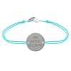 Bracelet Lien Médaille Plaqué Argent Ronde 'Ma Petite Poulette' - Turquoise - vue V1