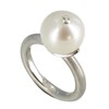 Bague Argent 925 Rhodié Perle de Culture Blanche et son Strass - vue V1