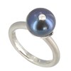 Bague Argent 925 Rhodié Perle de Culture Grise Foncée et son Strass - vue V1