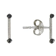 Boucles d'Oreilles Bâton en Argent 925 Brossé et ses 2 Diamants Noirs
