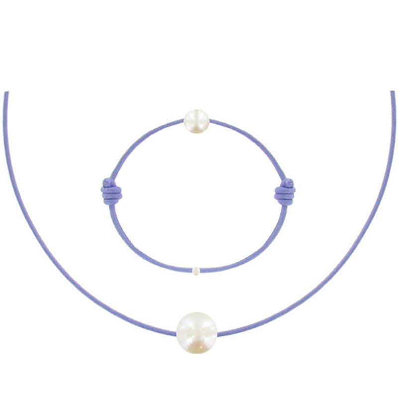 Set Collier et Bracelet Lien La Perle Blanche des Poulettes - Colors - Violet