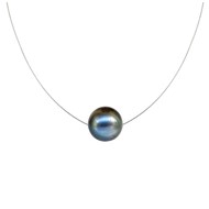Collier Argent 925 Perle des Poulettes Solitaire 11 mm - Classics - Noir