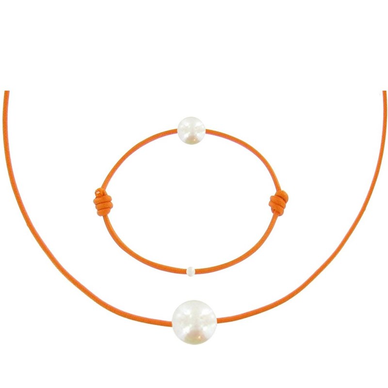 Set Collier et Bracelet Lien La Perle Blanche des Poulettes - Colors - Orange