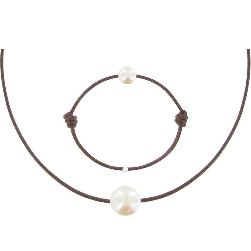 Set Collier et Bracelet Lien La Perle Blanche des Poulettes - Classics - Marron clair