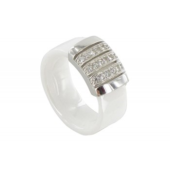 Bague Céramique Blanche Barrette Argent 925 et Strass