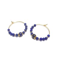 Boucles D'Oreilles Créoles en Lapis-Lazuli et Argent 925 Doré