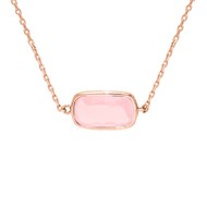 Collier Argent Rose Galet Cristal Rose