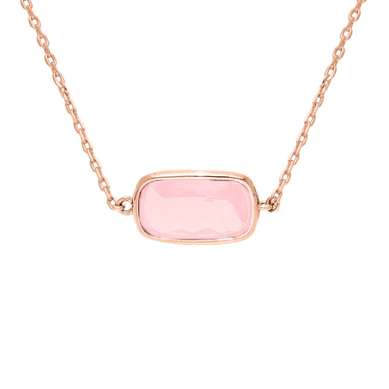 Collier Argent Rose Galet Cristal Rose