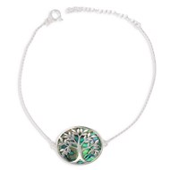 Bracelet ADEN réglable Nacre abalone sur argent massif rhodié arbre de vie forme ovale