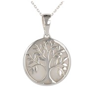 Pendentif- Symbole arbre de vie-Nacre blanche- Argent  rhodié-rond-femme