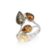 Bague argent ambre multicolore