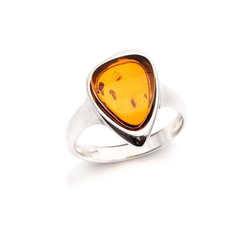 Bague argent ambre cognac