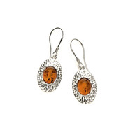 Boucle d'oreille argent ambre  cognac